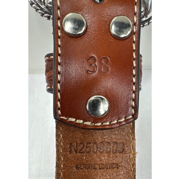 Nocona Tooled Leather, Calf Hair Belt, Size 38, Men's - Picture 11 of 11